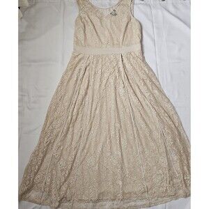 Candalite Beige Lace Sleeveless fit and flare dress Plus Size Women's 2X